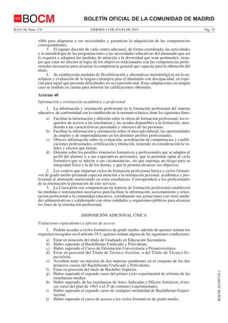 Decreto 63/2019, de 16 de julio, del Consejo de Gobierno, por el que se regula la ordenación y organización de la formació...