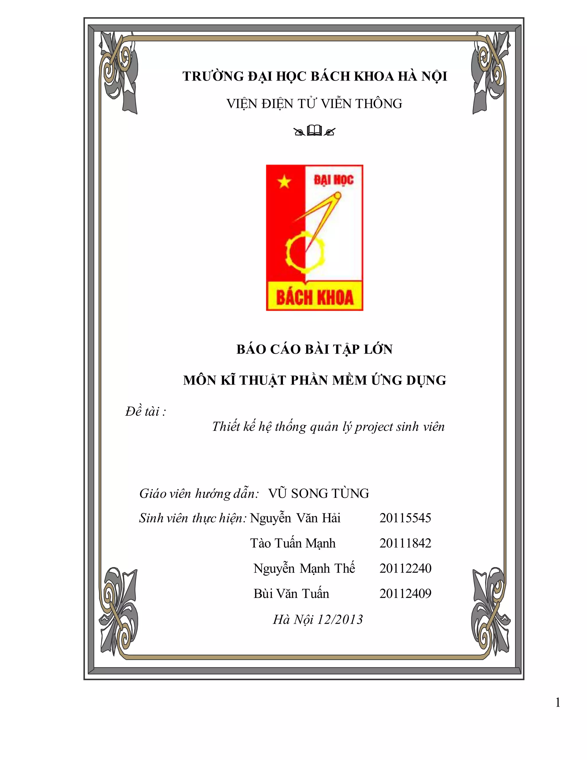 [Báo cáo] Bài tập lớn Kỹ thuật phần mềm ứng dụng: Thiết kế hệ thống