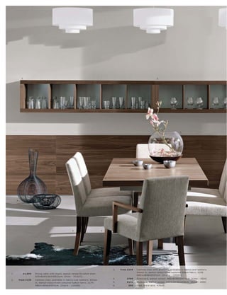 5.                                                                                                                            5.




                                                                                                                                                                  7.




                                                                                               1.




     6.




                                                              2.                          3.




                                                                                                    3.   fr om £149   C antono c hair with ar mr e s t s, available in fabr ic s and leather s.
                                                                                                                      Shown in, walnut-c olour l linen-c olour e d Gabon fabr ic, £199.
1.           £1,099    Dining t able with ins er t, walnut vene er l br ushe d s te el.
                                                                                                                      H86½ xW4 8xD55½c m. [Chair s - 120201]
                       H75xW183 l 263xD91½c m. [O c c a - 371027]
                                                                                                    4.        £799    Sideb oar d, walnut vene er. H85xW169xD 47½c m. [L imo - 3024]
2.        fr om £129   C antono c hair, available in fabr ic s and leather s. Shown
                       in, walnut-c olour l linen-c olour e d Gabon fabr ic, £179.                  5.        £349    B ookc as e, walnut vene er. H43½ xW182 xD30 c m. [O c c a - 1005]
                       H86½ xW4 8xD55½c m. [Chair s - 120206]                                       6.         £95    Vas e, blac k wir e. H70 c m.
 