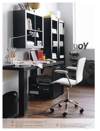 2.




                                                                                                          3.




                                       4.




               1.




                                                                                                                                                         5.




1.   £379   De sk, wengé-c olour e d vene er. H75xW160xD80 c m. [Oc c a - 68 4]
2.   £275   B ookc ase, wengé-c olour e d vene er. H78xW78xD30c m.
            [Oc c a - 10 0 4]                                                     4.   £149   F iling c ar t, blac k lac quer e d. H6 4xW58xD 45c m. [B asic 3D - 295]
3.   £349   B ookc as e, wengé-c olour e d vene er. H43½ xW182 xD30 c m.          5.   £149   O f f ic e c hair with ar m r e s t s. Shown in, white leather l c hr ome.
            [Oc c a - 10 05]                                                                  A ls o available in blac k or br own. H83xW68xD 45c m.
 