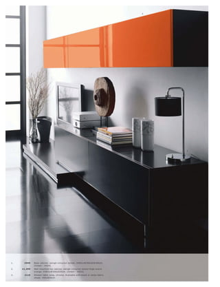 2.




                                                                                            3.




                                              1.




1.    £999    B as e c abinet, wengé-c olour e d vene er. H4 8½ xW306xD 45 l 60 c m.
              [ Volani - VO24]
2.   £1,499   Wall mounte d top c abinet, wengé-c olour e d vene er l high-lus tr e
              or ange. H38½ xW306xD30 c m. [ Volani - VO25]
3.    £119    Shower t able lamp, c hr ome. Available with blac k or white fabr ic
              shade. H50xØ30c m.
 