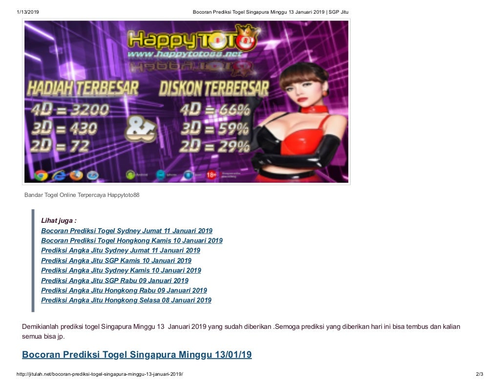 Bocoran prediksi togel singapura minggu 13 januari 2019