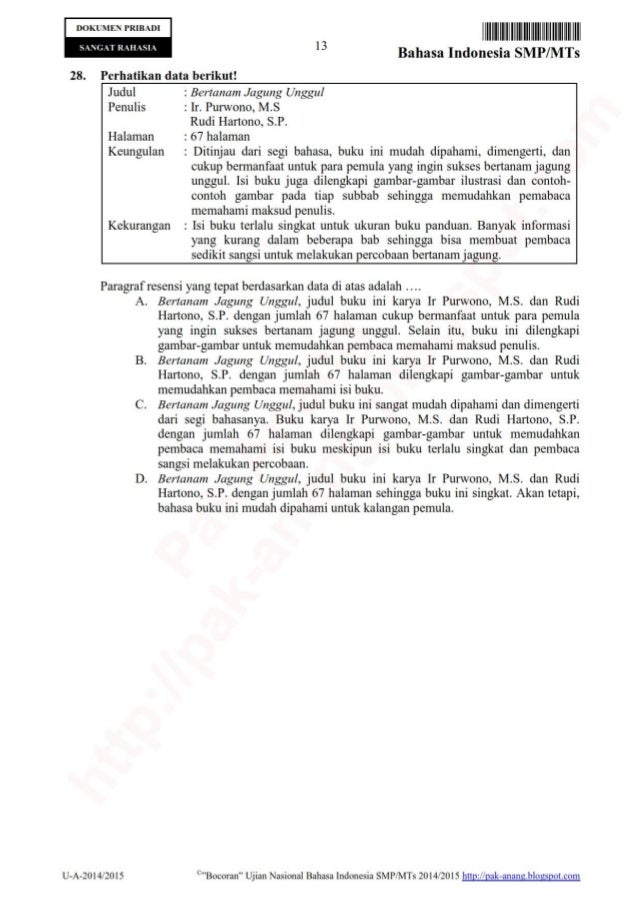 Bocoran soal un bahasa indonesia smp 2015 by pak anang 