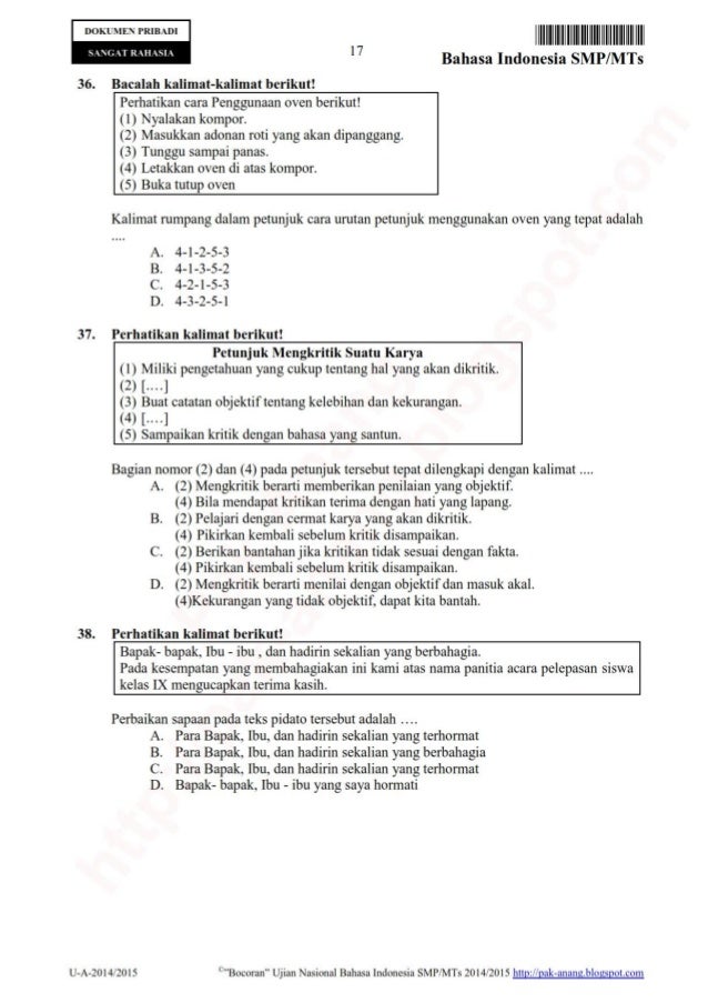 Bocoran Soal Un Bahasa Indonesia Smp 2015 By Pak Anang Blogspot Com Bocoran Soal Un Bahasa Indonesia Smp 2015 By Pak Anang Blogspot Com