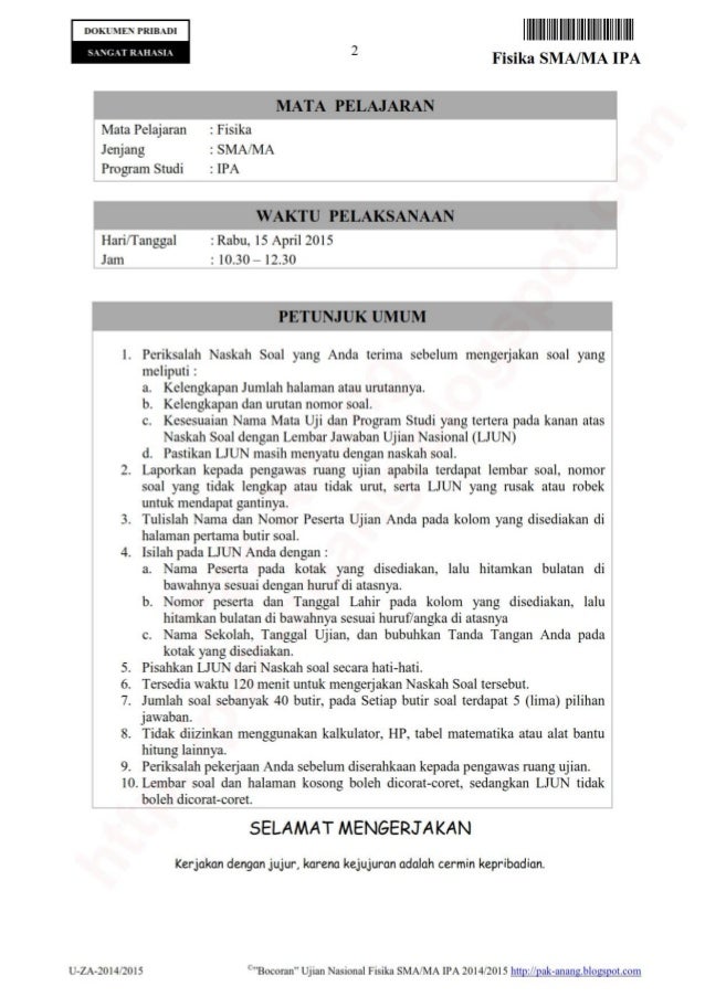 Bocoran Soal Un Fisika Sma 2015 By Pak Anang Blogspot Com