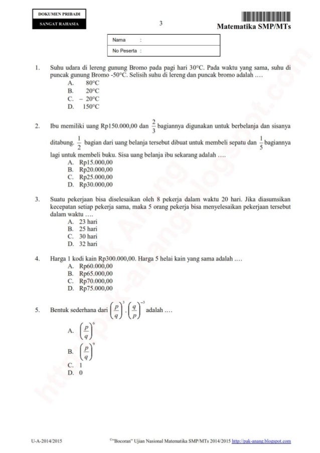 Bocoran Soal Un Matematika Smp 2015 By Pak Anang Blogspot Com