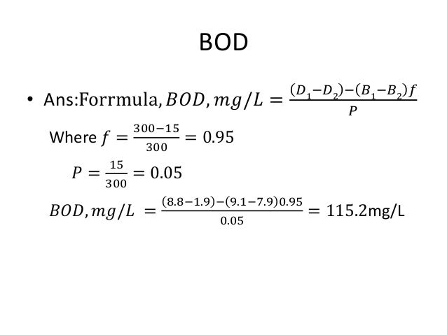 Biochemical oxygen demand calculation examples