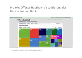 Projekt:	
  Oﬀener	
  Haushalt-­‐	
  Visualisierung	
  des	
  
Haushaltes	
  von	
  Berlin	
  




  h>p://berlin.oﬀenerhaushalt.de/dataset/berlin	
  
 