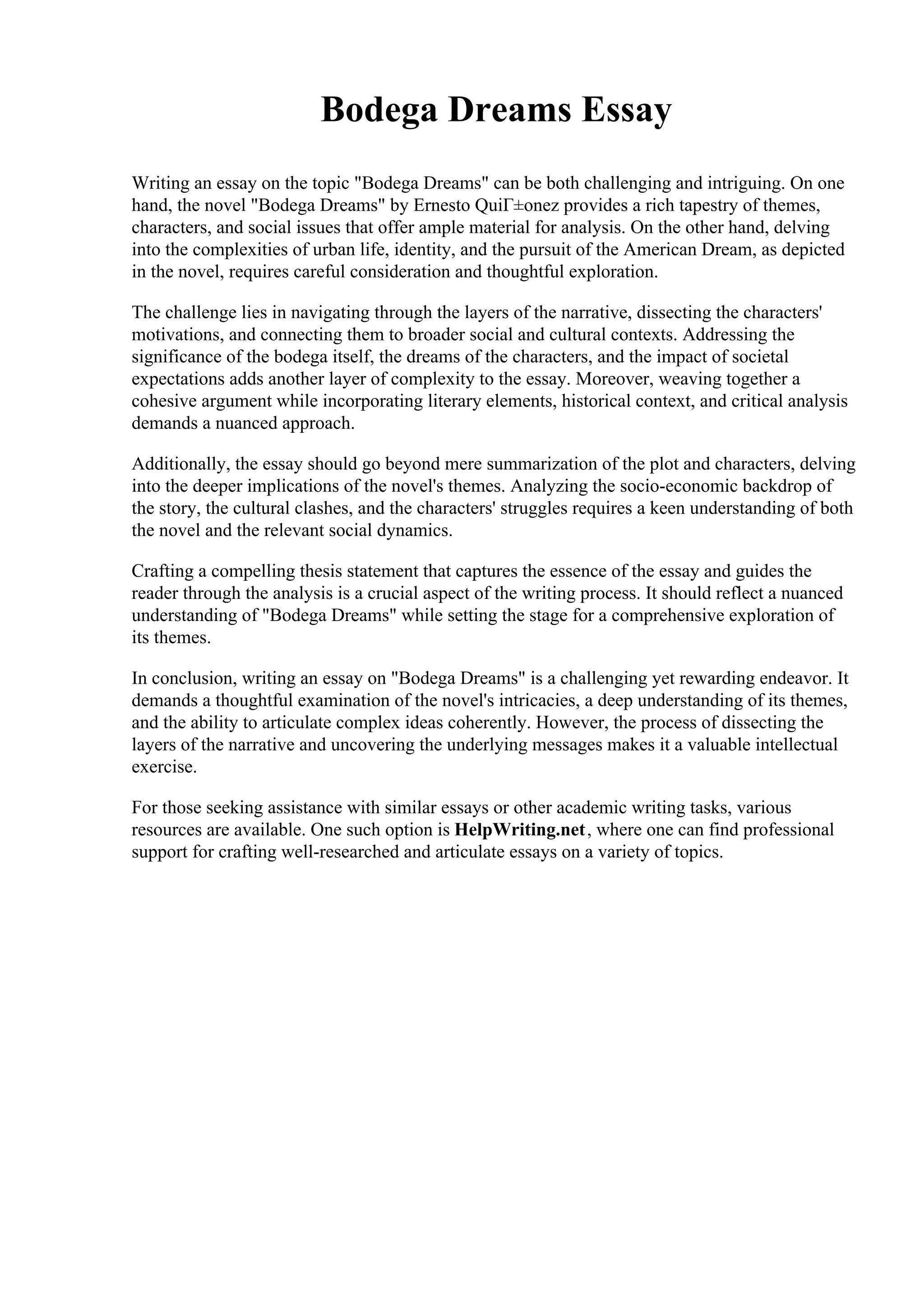 Bodega Dreams Essay. Virginia State University PDF