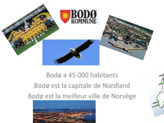 Bodø

     Bodø a 45 000 habitants
  Bodø est la capitale de Nordland
Bodø est la meilleur ville de Norvège
 