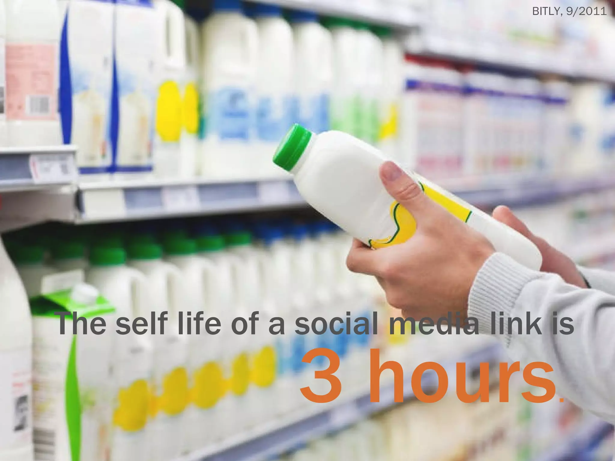 The self life of a social media link is  3 hours .   BITLY, 9/2011 