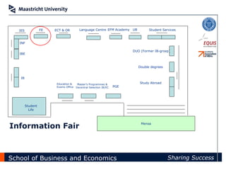 Information Fair Faculty of Economics and Business Administration ECT & OR FE IB Mensa Student Services DUO (Former IB-groep) PGE Study Abroad Master’s Programmes & Decentral Selection IB/EC Language Centre IES INF IBE EFM Academy UB Double degrees Education & Exams Office Student Life 