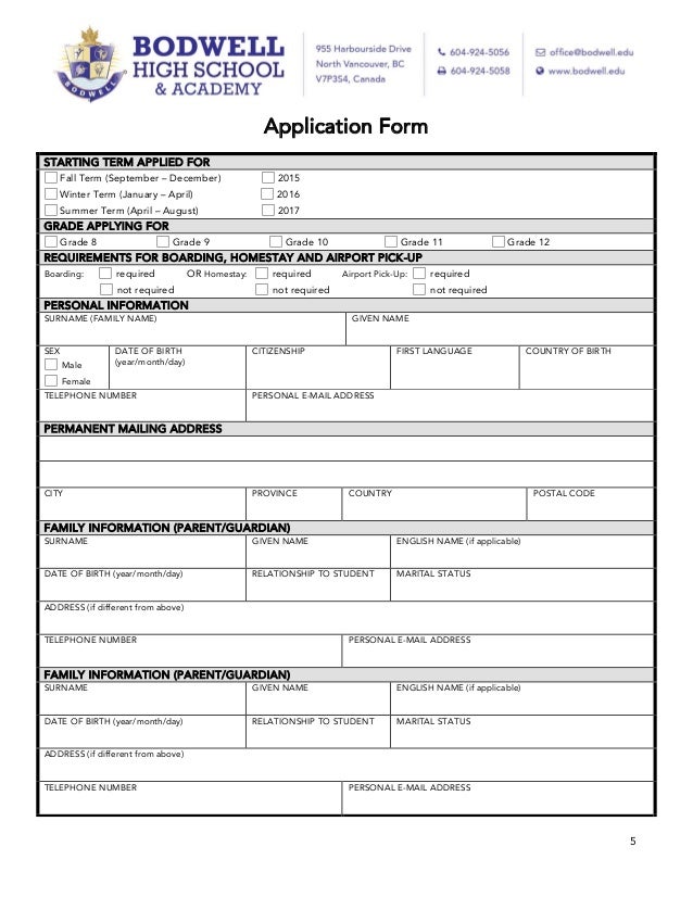 bodwell high school application package_2015 2016 school application form