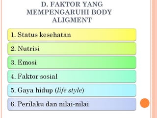 D. FAKTOR YANG
MEMPENGARUHI BODY
ALIGMENT

 