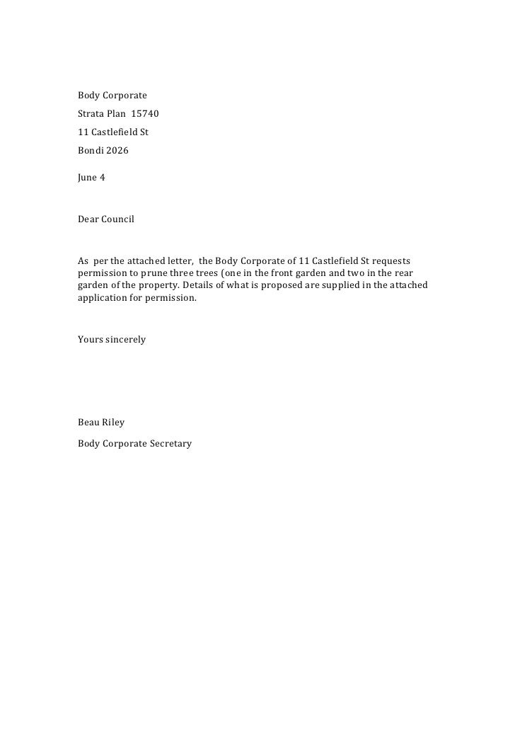 body corporate letter