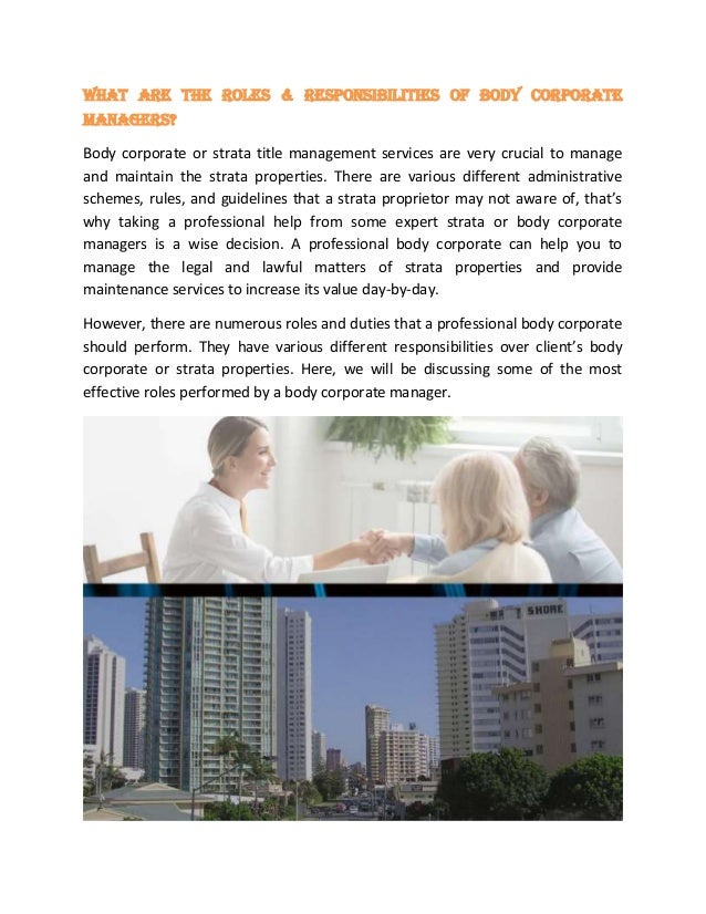What are the roles & responsibilities of body corporate managers?