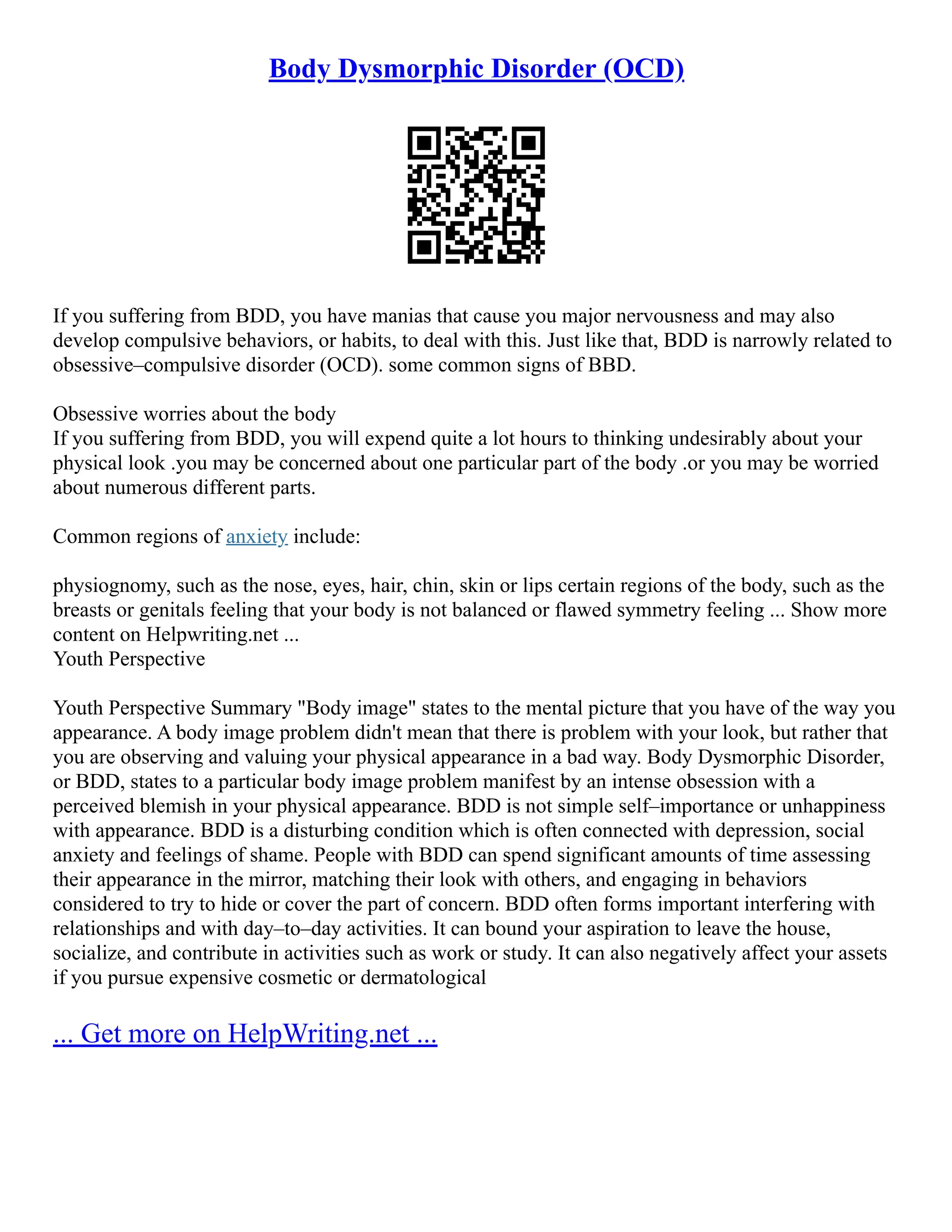 Body Dysmorphic Disorder (OCD) | PDF