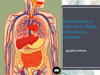 Examination of
body cavity fluids,
transudates-
exudates.
Dr. Pallavi Pathania
 