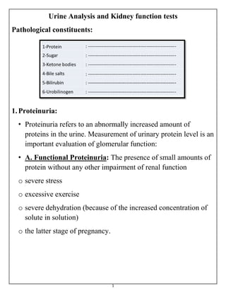 Urine Analysis and Kidney function tests | PDF