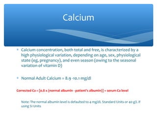 Calcium Normal Range Unit Body fluids and electrolytes | PPT