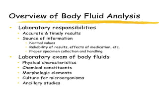 BODY FLUIDS EXAMINATION.pptx various fluids | PPTX