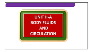 BODY FLUIDS AND CIRCULATION
UNIT II-A
BODY FLUIDS
AND
CIRCULATION
 