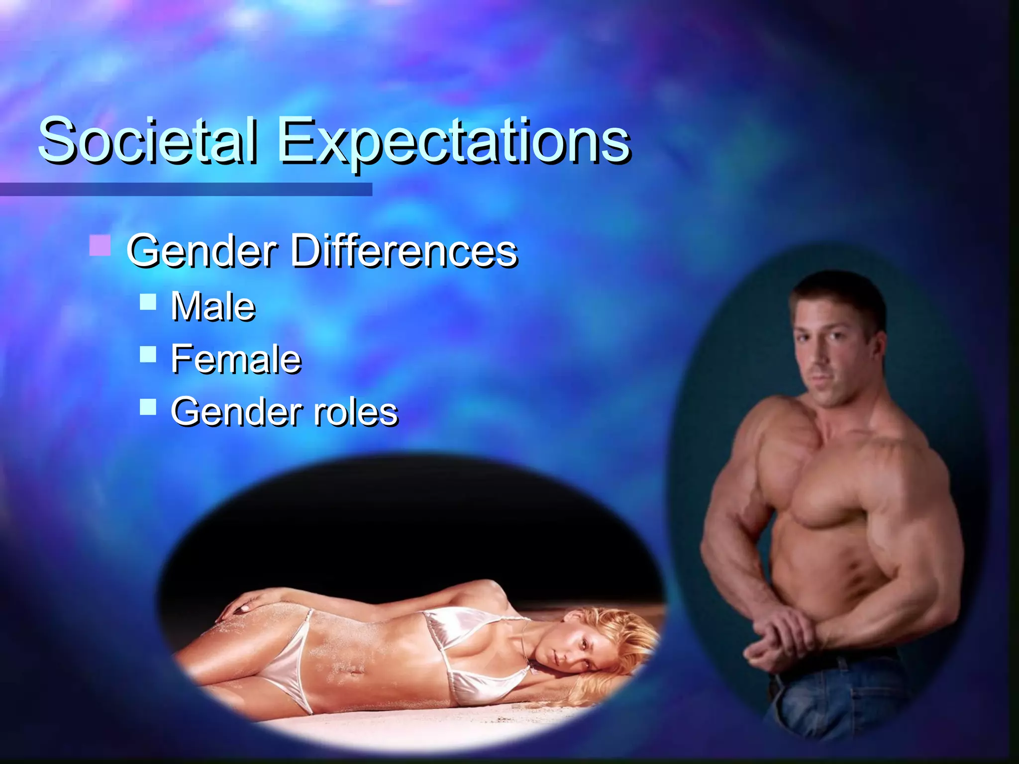 Societal ExpectationsSocietal Expectations
 Gender DifferencesGender Differences
 MaleMale
 FemaleFemale
 Gender rolesGender roles
 