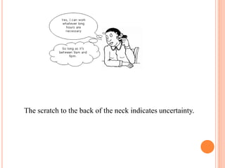 The scratch to the back of the neck indicates uncertainty.
 