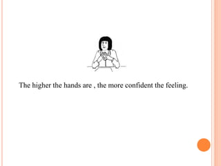 The higher the hands are , the more confident the feeling.
 