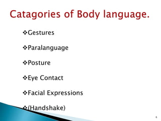 Gestures
Paralanguage
Posture
Eye Contact
Facial Expressions
(Handshake)
6
 