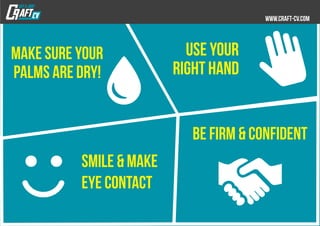 use your
right hand
make sure your
palms are dry!
be firm & Confident
smile & make
eye contact
 