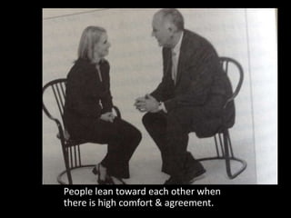 People lean toward each other when
there is high comfort & agreement.
 