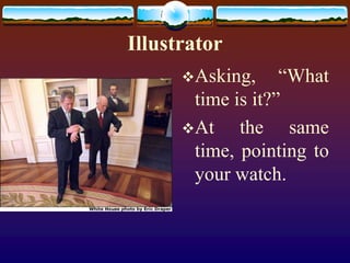 Illustrator
      Asking,     “What
       time is it?”
      At    the same
       time, pointing to
       your watch.
 