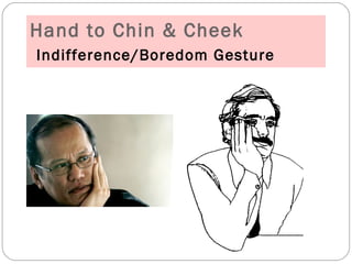 Hand to Chin & Cheek
Indifference/Boredom Gesture
 