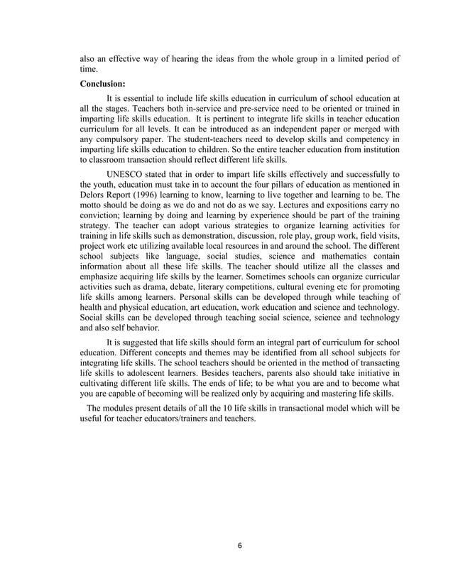 Training modules on life skills education pdf