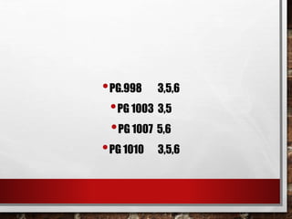 •PG.998 3,5,6
•PG 1003 3,5
•PG 1007 5,6
•PG 1010 3,5,6
 