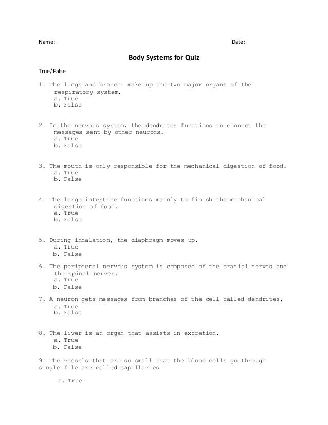 Body systems for quiz