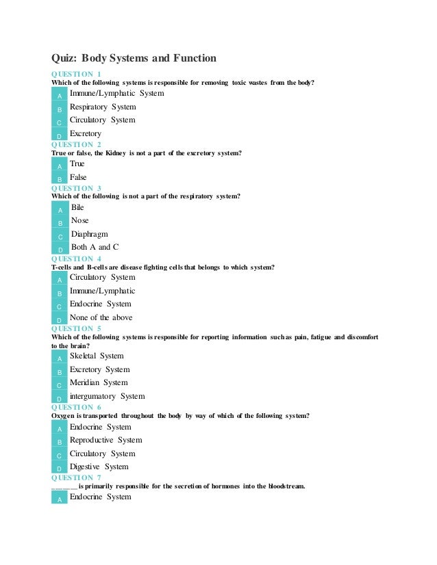 REVIEW TEST ON BODY SYSTEMS