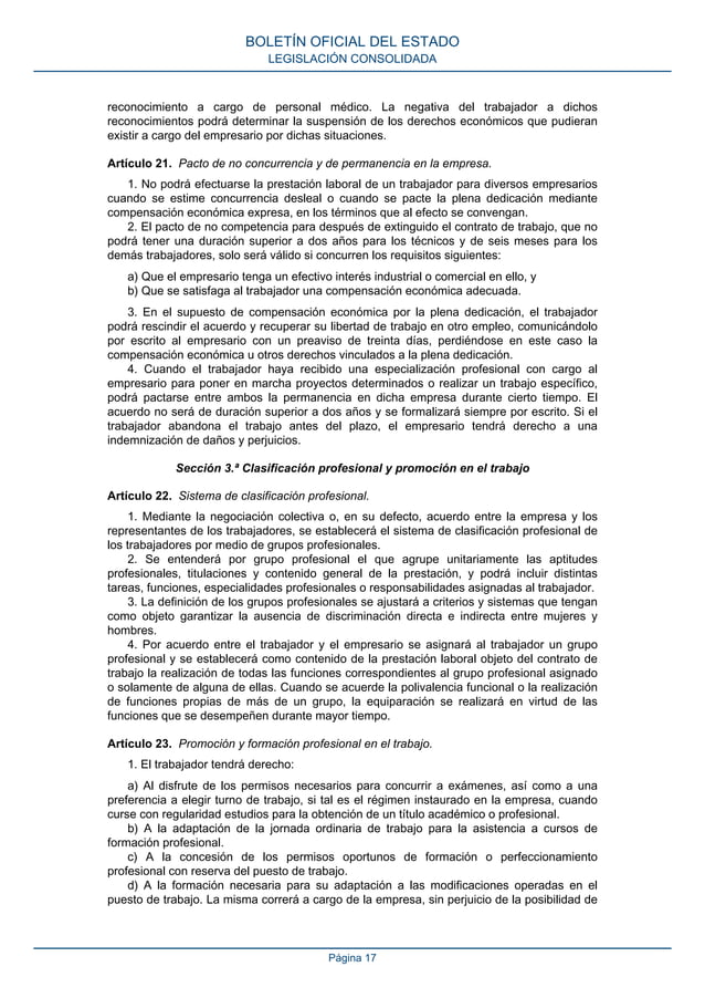 Boe ESTATUTO DE LOS TRABAJADORES ULTIMA VERSIÓN