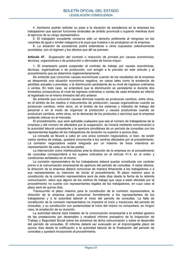 Boe ESTATUTO DE LOS TRABAJADORES ULTIMA VERSIÓN