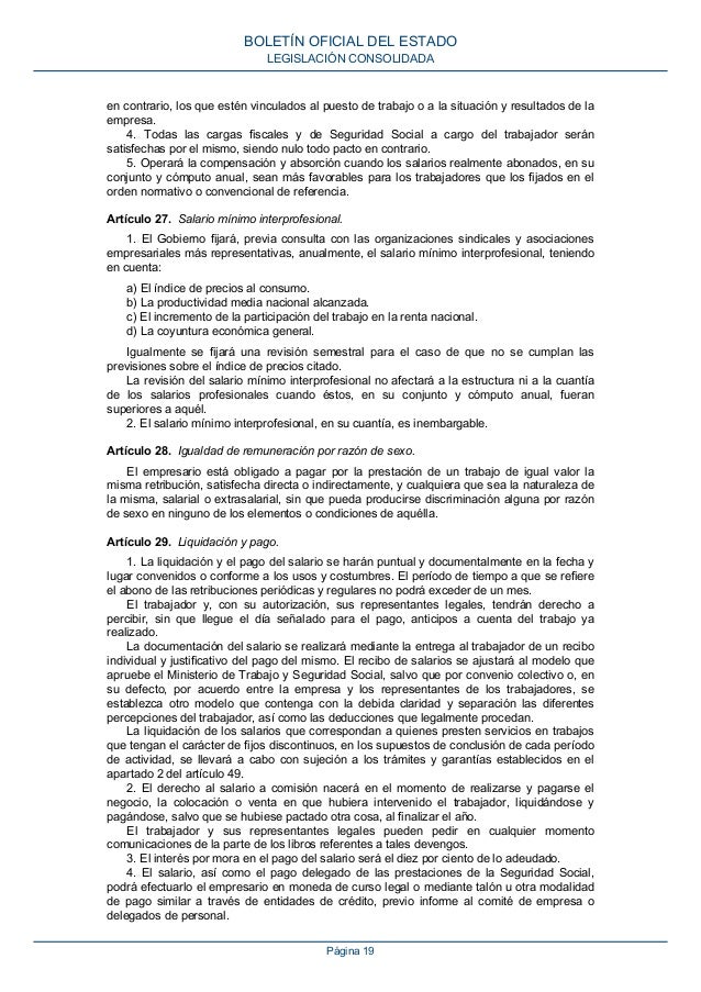 Boe ESTATUTO DE LOS TRABAJADORES ULTIMA VERSIÓN