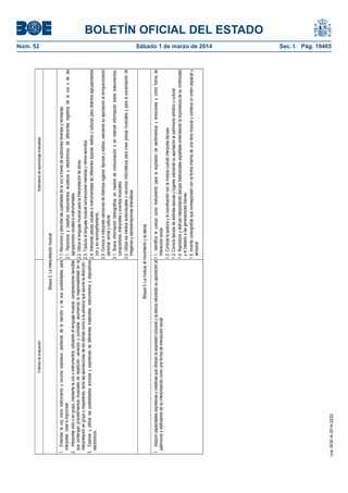 Estándares de aprendizaje evaluables

Sábado 1 de marzo de 2014	

cve: BOE-A-2014-2222

1. Adquirir capacidades expresivas y creativas que ofrecen la expresión corporal y la danza valorando su aportación al 1.1. Identifica el cuerpo como instrumento para la expresión de sentimientos y emociones y como forma de
patrimonio y disfrutando de su interpretación como una forma de interacción social.
interacción social.
1.2. Controla la postura y la coordinación con la música cuando interpreta danzas.
1.3. Conoce danzas de distintas épocas y lugares valorando su aportación al patrimonio artístico y cultural.
1.4. Reproduce y disfruta interpretando danzas tradicionales españolas entendiendo la importancia de su continuidad
y el traslado a las generaciones futuras.
1.5 .Inventa coreografías que corresponden con la forma interna de una obra musical y conlleva un orden espacial y
temporal.

Núm. 52	

Bloque 3. La música, el movimiento y la danza

1.1. Reconoce y describe las cualidades de la voz a través de audiciones diversas y recrearlas.
2.1. Reconoce y clasifica instrumentos acústicos y electrónicos, de diferentes registros de la voz y de las
agrupaciones vocales e instrumentales.
2.2. Utiliza el lenguaje musical para la interpretación de obras.
2.3. Traduce al lenguaje musical convencional melodías y ritmos sencillos.
2.4. Interpreta piezas vocales e instrumentales de diferentes épocas, estilos y culturas para distintos agrupamientos
con y sin acompañamiento.
2.5. Conoce e interpreta canciones de distintos lugares, épocas y estilos, valorando su aportación al enriquecimiento
personal, social y cultural.
3.1. Busca información bibliográfica, en medios de comunicación o en Internet información sobre instrumentos,
compositores, intérpretes y eventos musicales.
3.2. Utiliza los medios audiovisuales y recursos informáticos para crear piezas musicales y para la sonorización de
imágenes y representaciones dramáticas.

Bloque 2. La interpretación musical

1. Entender la voz como instrumento y recurso expresivo, partiendo de la canción y de sus posibilidades para
interpretar, crear e improvisar.
2. Interpretar solo o en grupo, mediante la voz o instrumentos, utilizando el lenguaje musical, composiciones sencillas
que contengan procedimientos musicales de repetición, variación y contraste, asumiendo la responsabilidad en la
interpretación en grupo y respetando, tanto las aportaciones de los demás como a la persona que asume la dirección.
3. Explorar y utilizar las posibilidades sonoras y expresivas de diferentes materiales, instrumentos y dispositivos
electrónicos.

Criterios de evaluación

BOLETÍN OFICIAL DEL ESTADO
Sec. I. Pág. 19405

 