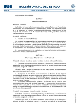BOLETÍN OFICIAL DEL ESTADO
Núm. 26 Viernes 30 de enero de 2015 Sec. I. Pág. 7216
Han convenido en lo siguiente:
CAPÍTULO I...