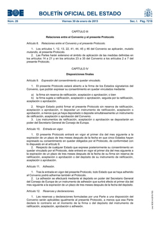 BOLETÍN OFICIAL DEL ESTADO
Núm. 26 Viernes 30 de enero de 2015 Sec. I. Pág. 7218
CAPÍTULO III
Relaciones entre el Convenio...