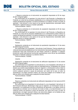 BOLETÍN OFICIAL DEL ESTADO
Núm. 26 Viernes 30 de enero de 2015 Sec. I. Pág. 7222
– Reserva contenida en el instrumento de ...