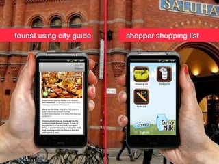 tourist using city guide shopper shopping list
 