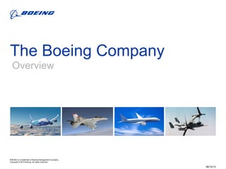BOEING is a trademark of Boeing Management Company.
Copyright © 2010 Boeing. All rights reserved.
06/10/13
The Boeing Company
Overview
 