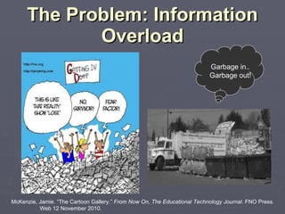 The Problem: Information Overload Garbage in.. Garbage out! McKenzie, Jamie. “The Cartoon Gallery.”  From Now On, The Educational Technology Journal . FNO Press.  Web 12 November 2010. 