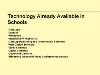 88.7% Considered Highly Qualified by NCLB ActTechnology Already Available in SchoolsDesktops