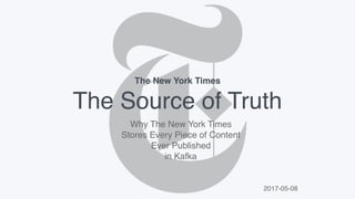 The Source of Truth
2017-05-08
The New York Times
Why The New York Times
Stores Every Piece of Content
Ever Published
in K...